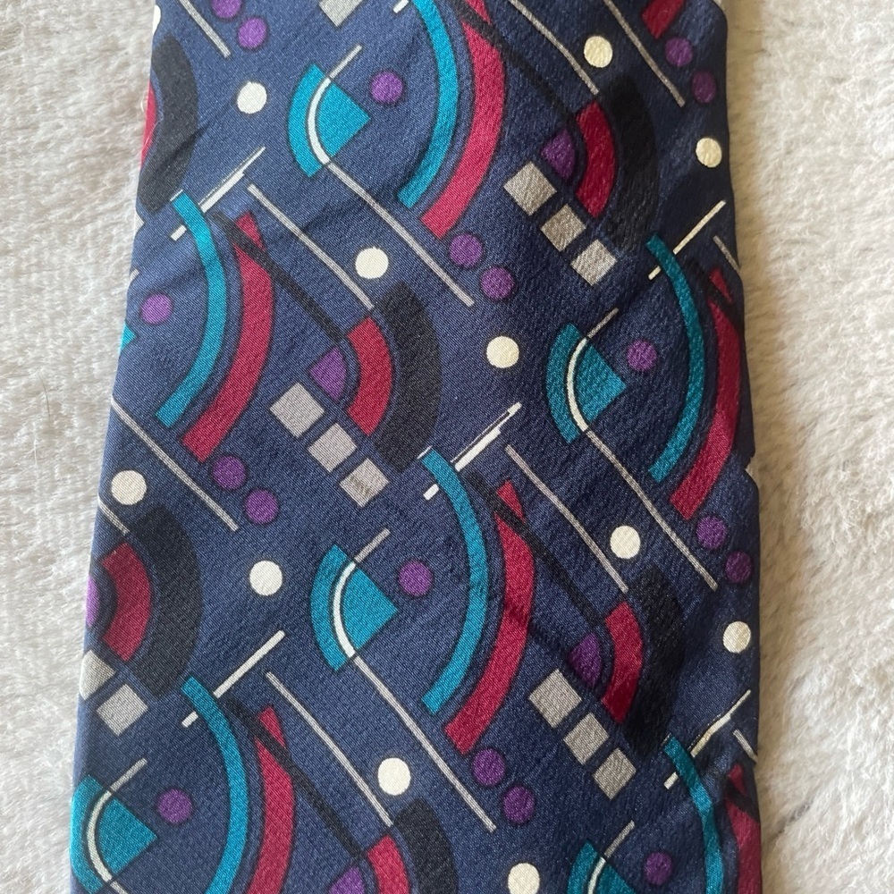 Halston Geometric Patterned Tie - Multicolor 100%… - image 3